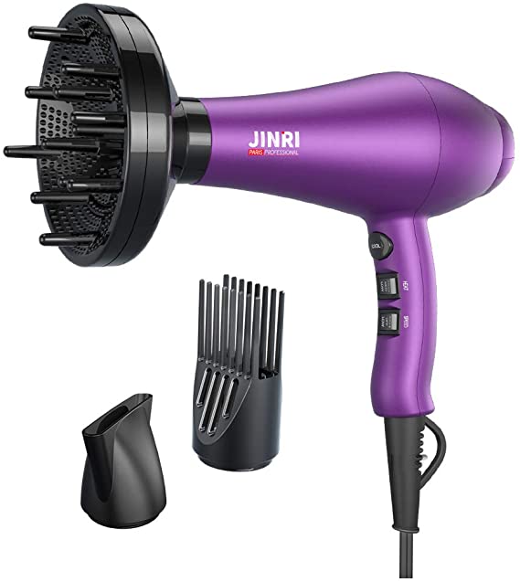 Pro Infrared Hair Dryer 1875 Watt Powerful Fast Drying Negetive Ion Blow Dryer Strong Air Flow 2 Speed and 3 Heat Settings DC Motor with Concentrator & Diffuser & Comb, Purple