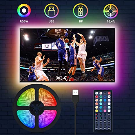 MustWin TV LED Backlight, 16.4ft RGB LED Light Strip with RF Remote Control for 50-75 inch TV 20 Colors Changing 6 Modes Accent Strip Lighting with Memory Function USB Powered for TV PC Laptop Desk