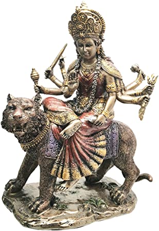 Ebros Hindu Goddess Devi Invincible Durga The Mahashakti Riding On Tiger Statue Eastern Enlightenment Hinduism Altar Sculpture