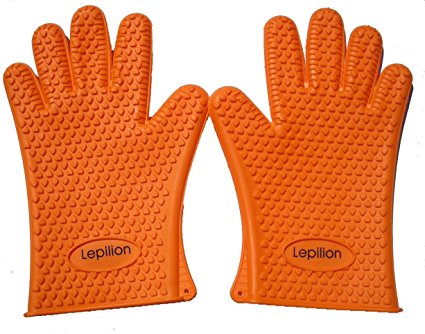 Lepilion Heat Insulated Silicone Oven Mitts BBQ Grilling Gloves | Versatile Owen Hot Pads | Cooking, Baking, Barbecue, Potholder | Insulated & Waterproof | Finger, Hand, Wrist Protection Warranty