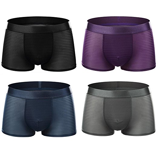 Vogyal Men See Through Underwear Sexy Mens Lingerie Mesh Breathable Boxer Briefs(Pack of 4)