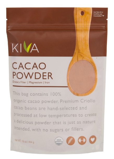 Kiva Raw Organic Cacao Powder Unsweetened Cocoa - Dark Chocolate Powder - Made from the BEST tasting PREMIUM Criollo Cacao Beans - Large 1 LB Bag