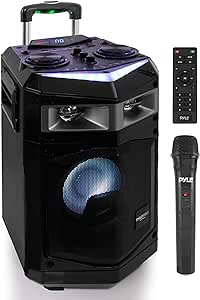 Pyle 500W Wireless Portable PA Speaker System with Bluetooth - Rechargeable Battery, Microphone Set, Mic Talkover, MP3/USB/SD, FM Radio, AUX, and LED DJ Lights for Outdoor Events