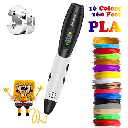 3D Pen, Zerofire 3D Printing Pen with LCD Screen Display Compatible with PLA ABS Mode Options, Pack with 16 Colors 160 Feet 1.75mm Filament Refills for Kids and Adults