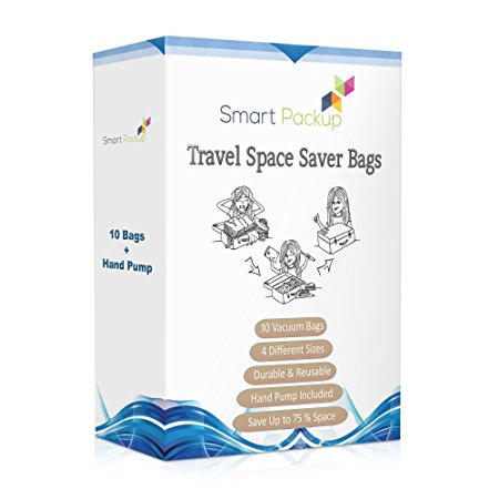 Smart-Packup Travel Space Saver Bags - 10 Vacuum Storage Bags with Hand Pump