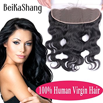 13x4 Body Wave Lace Frontal Closure BeiKaShang 8A 100% Unprocessed Brazilian Virgin Human Hair Ear To Ear Lace Frontal Full Lace with Bleached Knots Baby Hair 8"Free Part