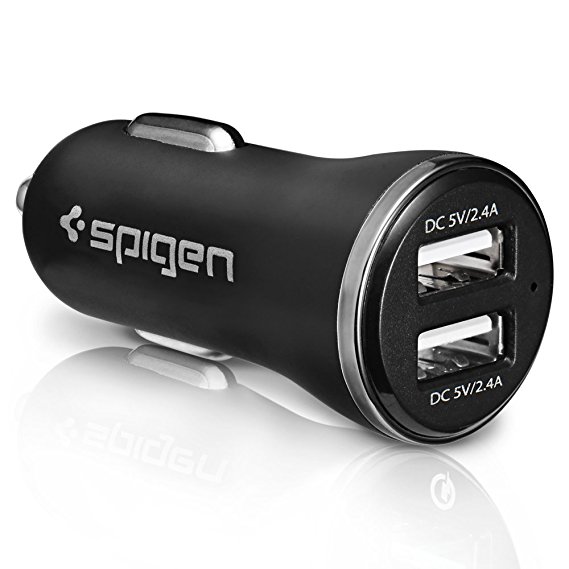 Spigen Essential F23QC Car Charger Dual USB Port 24W/4.8A Compatible with iPhone X/8/8 plus/7/7 Plus/Galaxy S9/S9 Plus/Note 8/S8/S8 Plus & More