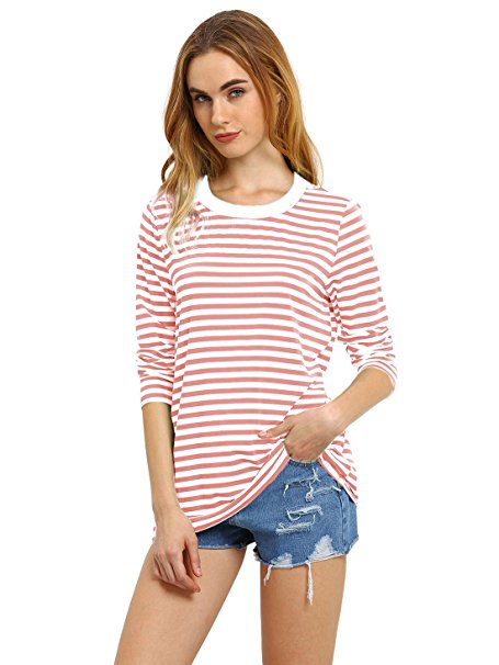 ROMWE Women's Stripe Long Sleeve Casual Loose Top T-shirt