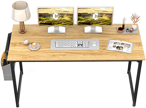 CubiCubi Computer Desk 55" Study Writing Table for Home Office, Modern Simple Style PC Desk, Black Metal Frame, Walnut