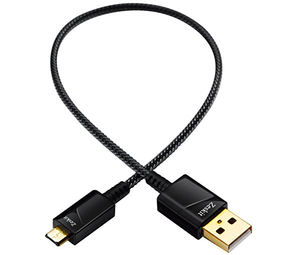 1ft Zeskit Gold Plated | Quick Charge Supported | Nylon Braided Micro USB Charging and Sync Cable - Durable Anti-Scratches Housing - for Samsung Moto HTC Nexus Android Smartphones Kindle