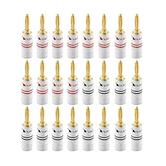 Nakamichi Excel Series 24k Gold Plated Banana Plug 12-18 AWG Gauge Size 4mm for Speakers Amplifier Hi-Fi Receiver Stereo Home Theatre Radio Audio Wire Cable Connector Set Screw Type 24 Pcs (12-Pairs)