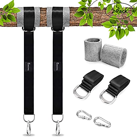 EKKONG Tree Swing Hanging Kit (Set Of 2) Holds 2200 LBS 5ft Straps   2 Tree Protectors   2 Carabiners, Easy Install for Any Swing or Hammock (Black)