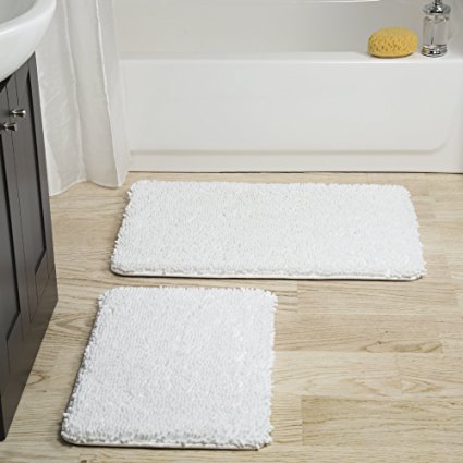 Lavish Home 2 Piece Memory Foam Shag Bath Mat - White