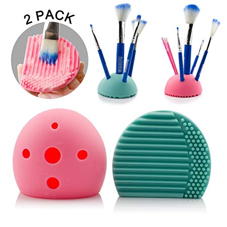 2 PCS Cleaning Makeup Brush, Makeup Organizer,Egg Cleaner Holder Silicone Washing Brush Scrubber Board Cosmetic Clean Tools
