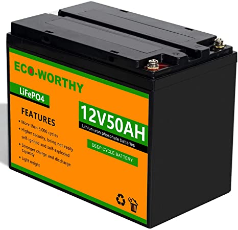 ECO-WORTHY 12V 50Ah LiFePO4 Lithium Iron Phosphate Battery Deep Cycle Rechargeable Battery with Built-in BMS, 3000  Life Cycles, Perfect for RV, Marine, Trolling Motor, Solar Battery, House Battery