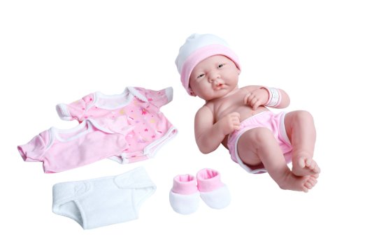 La Newborn Nursery 8 Piece Layette Baby Doll Gift Set, featuring 14" Life-Like Original Newborn Doll, Pink