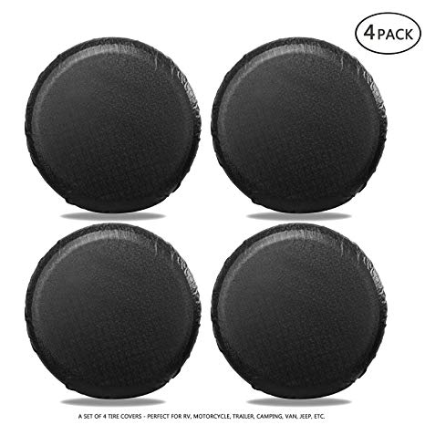 Moonet Tire Covers for RV Wheel (4 Pack Black), Oxford Waterproof UV Sun Protectors for Motorhome Boat Trailer Camper Van SUV,D74cm x H28cm for Diameter 27"-29"