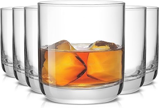 JoyJolt Faye Crystal Whiskey Lowball Glasses Set of 6, 10oz Hand Made Short Glass Tumbler with Heavy Base. Double Old Fashioned Rocks Glass for Scotch or Bourbon Dishwasher Safe Glassware.