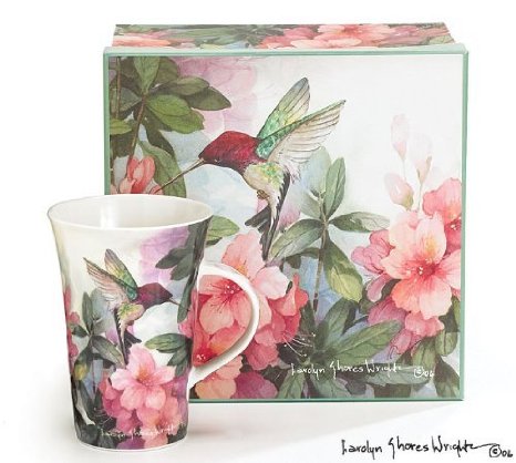 Set Of 4 Hummingbird And Azalea Porcelain Mugs Designed By Artist Carolyn Shores Wright