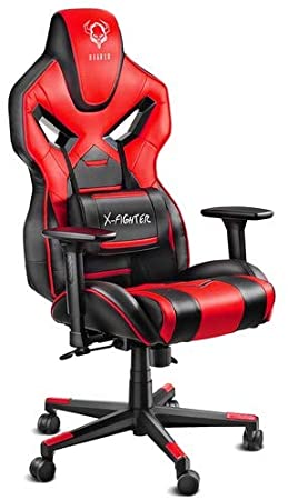 Diablo X-Fighter Gaming Chair Office Video Desk Chair PC Adjustable Armrests 3D Lumbar Cushion Artificial Leather Loadable Up To 150 Kg (black-red)