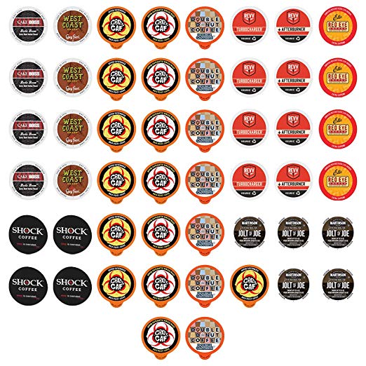 Extra Caffeine Extra Bold Coffee Single Serve Cups for Keurig K Cup Brewers 1.0 & 2.0 Variety Pack Sampler (50Count)