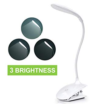 Sunnest Clip Light, LED Desk Lamp Touch Control Dimmable Bedside and Table Lamp, Clip on Light 3 Level Brightness Eye Care Touch Light for Reading, Relax and Sleep (White)