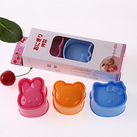 3pcs Set Pink Kitty Yellow Rabbit Blue Bear Bento Lunch Box Sushi Rice Cutter Mold