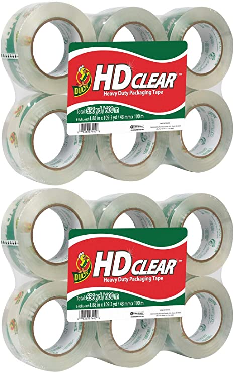 Duck HD Clear Heavy Duty Packing Tape, 1.88 Inch x 109 Yards, 6 Rolls (299016)