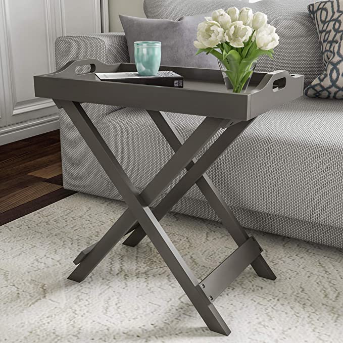 Lavish Home End Folding Modern Wooden Contemporary Side Table, Gray