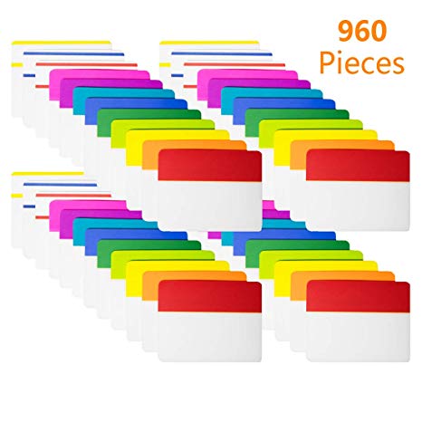 KIMCOME 960 Pieces 2 Inch Sticky Index Tabs, Page Markers Tabs File Folder Tabs Colored for Binders, Folders and Notebooks, [960 Pcs,12 Colors] Sticks Securely, Removes Cleanly