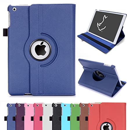 Rhino Cases iPad Air 1 Case 1st Edition (NOT for iPad Air 2), PU Leather 360 Rotating Smart Cover Stand with Strap and Auto Wake/Sleep, Navy