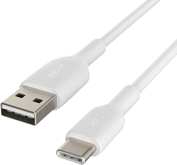 Belkin BoostCharge USB C charger cable, USB-C to USB-A cable, USB type C charging cable for iPhone 15, Samsung Galaxy S24, S24 , S24 Ultra, Pixel, iPad Pro, Nintendo Switch and more - 2m, White