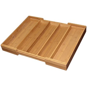 Totally Bamboo Expandable Cutlery Tray 5 Compartments 2 with Adjustable Dimensions for Assorted Flatware Beautiful and Durable Bamboo