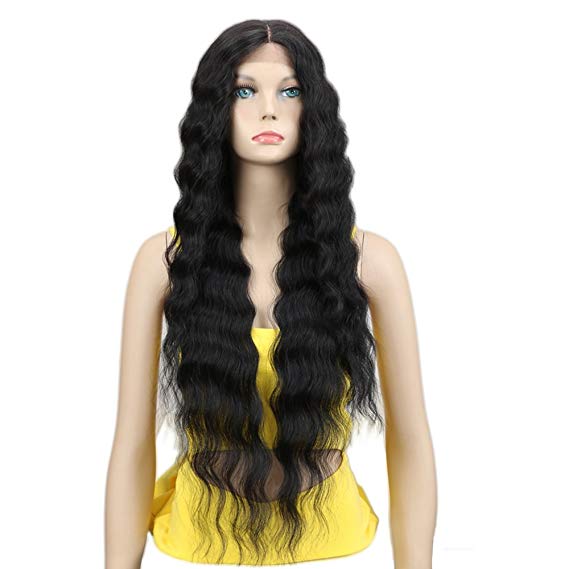 Joedir Lace Front Wigs 30'' Long Wavy Synthetic Wigs For Black Women 130% Density Wigs(BLACK COLOR)