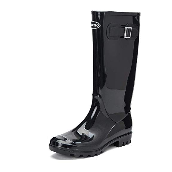 DKSUKO Women's Rain Boots Waterproof Knee High Wellington Boots
