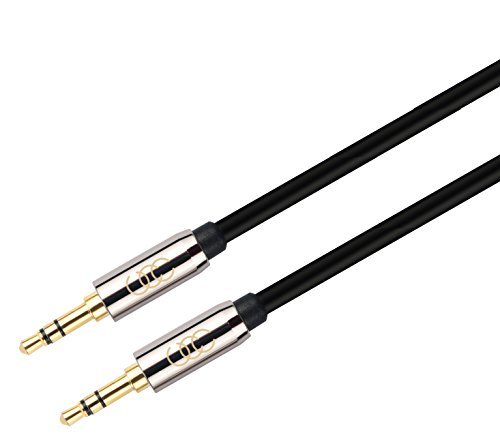 Ultra Clarity 3.5mm Aux Cord ( 2 meters / 6 Feet ) Universal Durable Auxiliary Cable for Car - Flexible PVC with Limited Tangle ( Color Black ) with Metal and Gold Tip Connectors