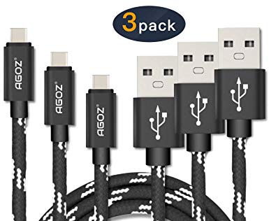 Agoz 3PACK USB Type C Cable, Fast Charging Charger for Samsung Galaxy S10 5G S10 Plus S10e S9 S8 Note 10 8 9 A10e, Google Pixel 3a XL, LG Stylo 4, Stylo 5, G7 G8 ThinQ V40, OnePlus 7 PRO 6T (4inch)