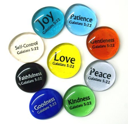 Fruit of the Spirit Glass Stones, 9 Beautiful Rocks, Each With a Word From the Galatians 5:22 Verse. Inspiring Christian Education Tool From Lifeforce Glass.