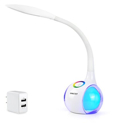 Saicoo LED Desk Lamp with Multi-Colored Night Light 3-Level Dimming Touch-Sensitive Control Flexible Angles Comes with a Dual-USB Port Power Adapter