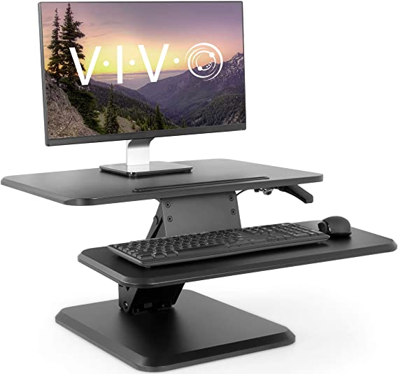 VIVO Black Small Height Adjustable 25 inch Standing Desk Converter | Sit Stand Tabletop Monitor Riser Workstation (DESK-V001G)