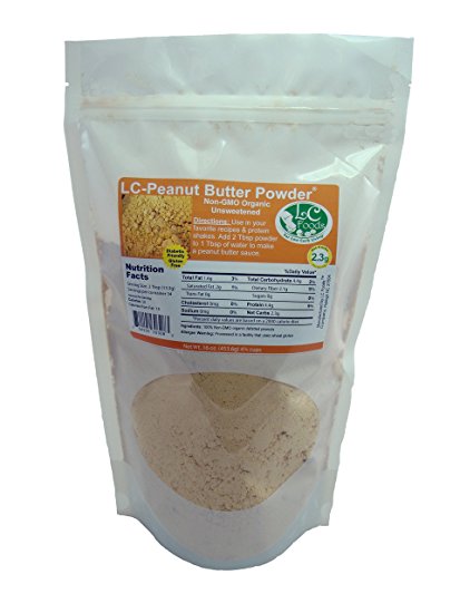 Low Carb Peanut Butter Powder - LC Foods - Organic - Gluten Free - No Sugar - Diabetic Friendly - 16 oz