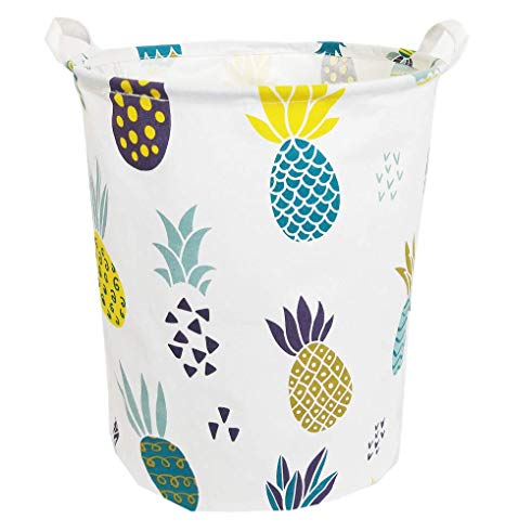 TIBAOLOVER 19.7"Large Sized Waterproof Foldable Laundry Hamper Bucket,Bin Storage Organizer for Toy Collection,Canvas Storage Basket with Stylish Cactus Design(Colourful Pineapple)