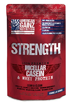 Strength - 100% American Made │ #1 Premium Casein Protein from Idaho Farms│ 5.1 Grams BCAAs│No Fillers - Leanest & Cleanest│Grass Fed Cows