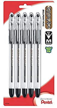 Pentel R.S.V.P. Ballpoint Pen, Medium Line, Black Ink, 5 Pack  (BK91BP5A)