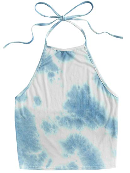 Romwe Women's Casual Tie Dye Sleeveless Vest Halter Cami Tank Top