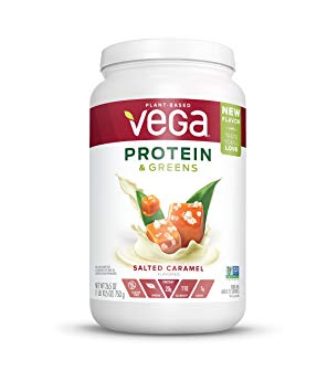 Vega Protein & Greens Salted Caramel (25 Servings, 26.5 oz) - Plant Based Protein Powder, Gluten Free, Non Dairy, Vegan, Non Soy, Non GMO