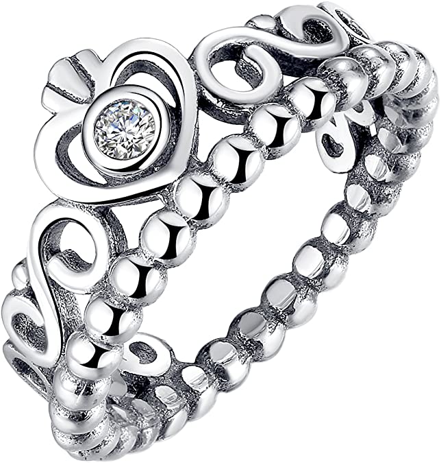 Presentski Fashion 925 Sterling Silver Crown Princess Diamond Ring Romantic Lovers Ring