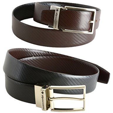 Alpine Swiss Mens Dress Belts Reversible Black Brown Leather Imported from Spain