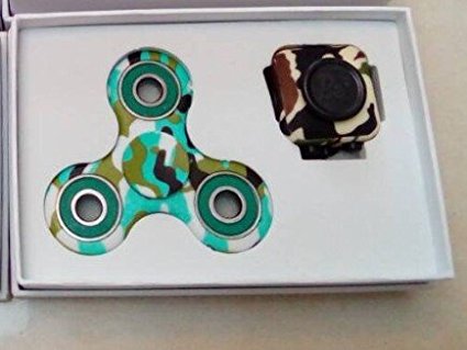 Be Squared De-Stress Combo - Anxiety Cube and Tri Spinner - Sensory Toy for Adults and Children (Green Pattern)