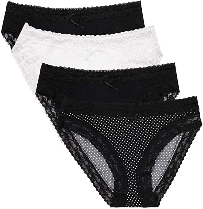 ATTRACO Women's Bikini Lace Panties Lingerie Hipster Briefs Underwear 4 Pack